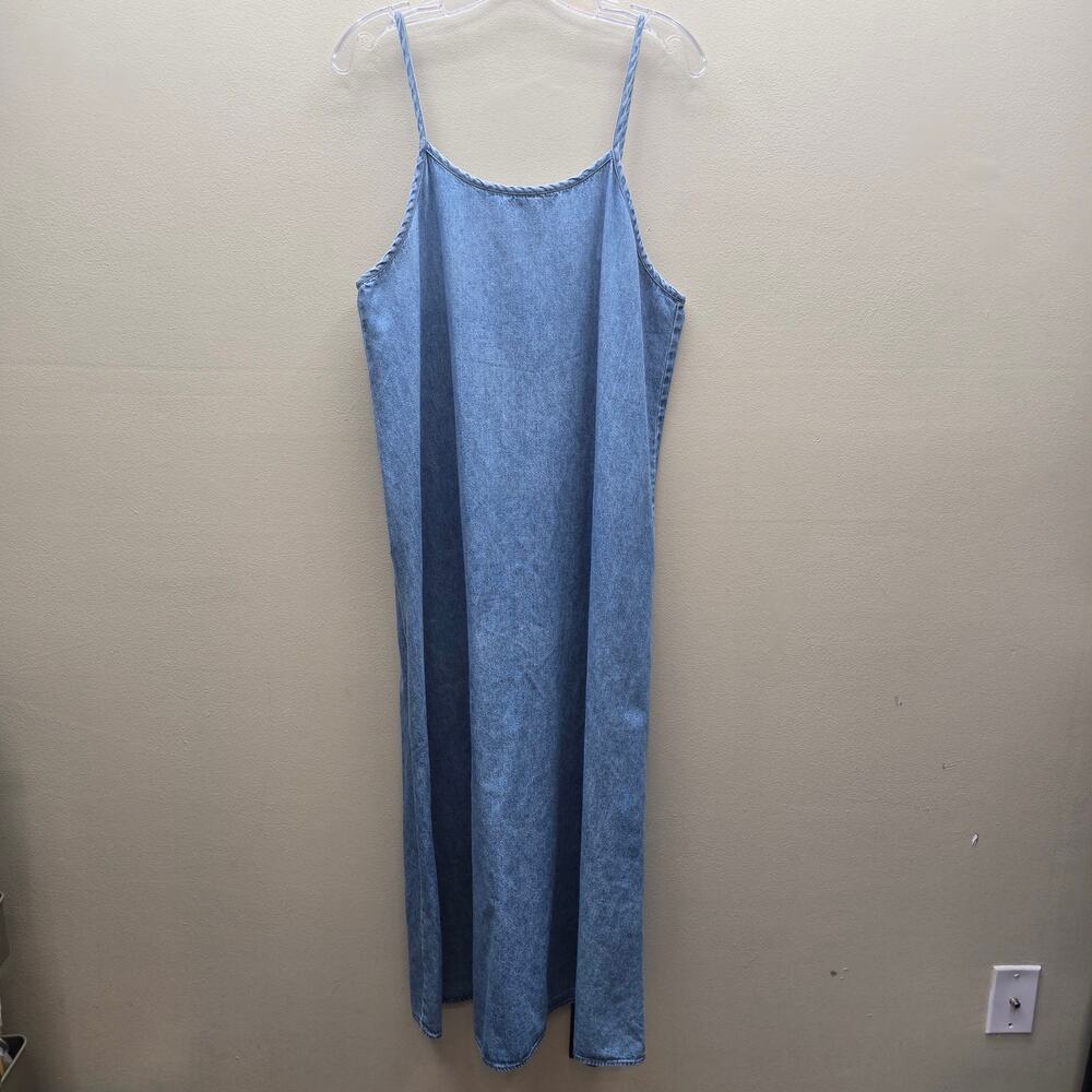 Vintage 90's Minimalist Light Wash Denim Midi Slip Dress Size XL Y2k Coquette